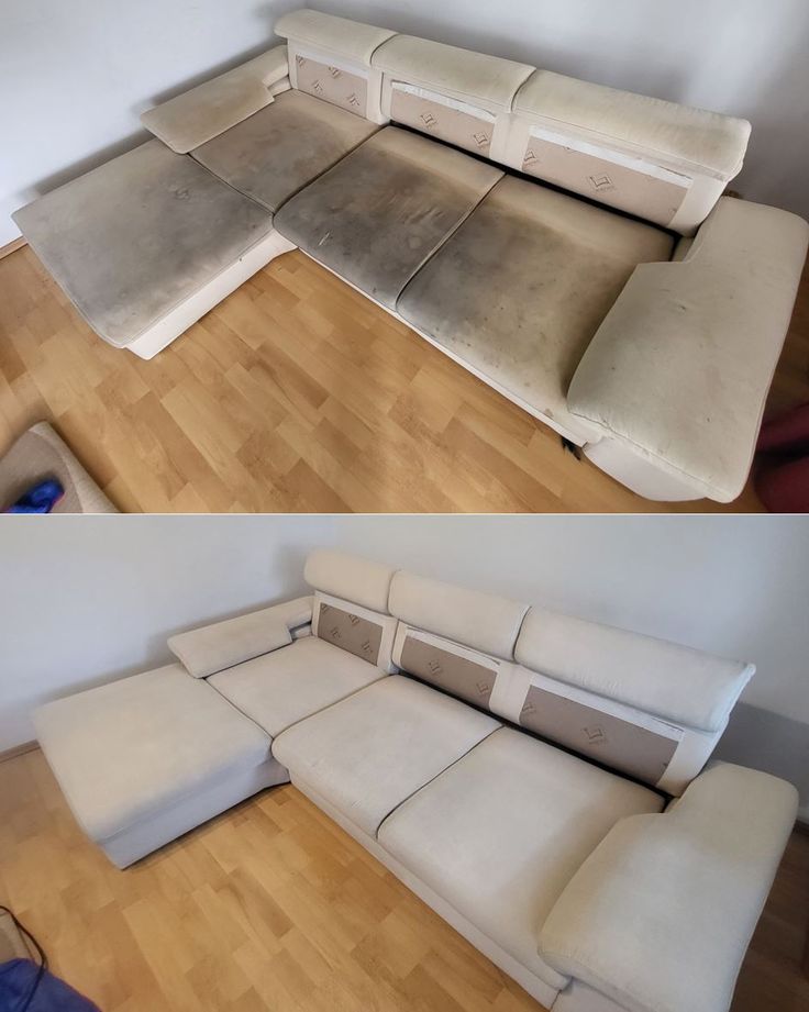 Antes e Depois da higienização profunda de estofado em Cuiabá